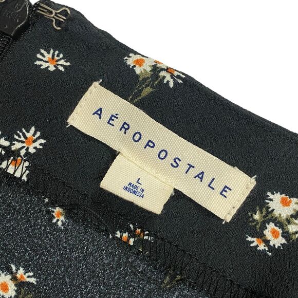 Aeropostale 100% Polyester Black Floral Mini Skirt Back Slit Women's Large Y2K - Picture 7 of 7